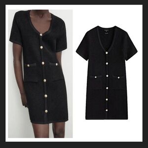 Massimo Dutti SHORT KNIT MINI BOUCLÉ DRESS WITH BUTTONS